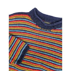 VTG 90s BACKCOUNTRY Wool Handmade Knit Sweater Striped Mock Neck Men Large Multi